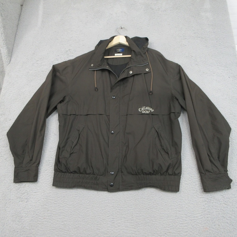 Callaway‎ Golf Rain Jacket Mens XL Green Hooded Windbreaker Waterproof Full Zip